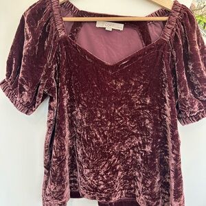 LOFT Velvet Blouse in Deep Burgundy peasant sleeves‎ size S fall ready
